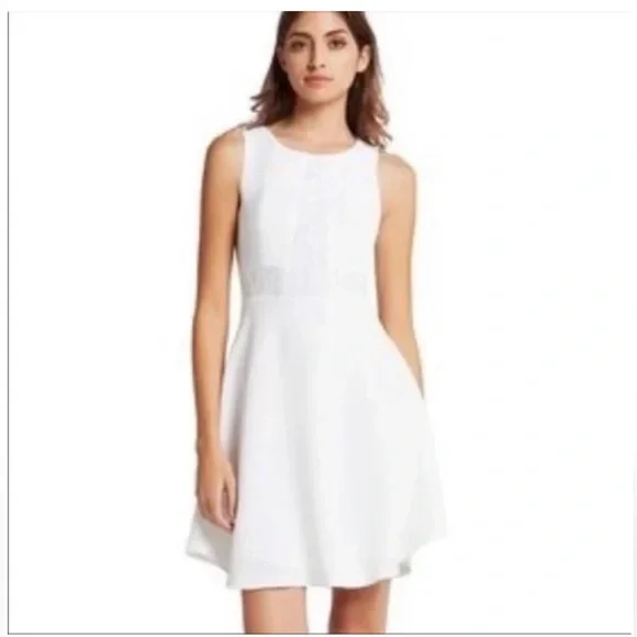Bcbgeneration Lace Trimmed Fit-And-Flare Dress - White